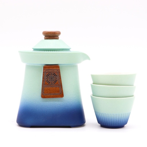 [TeaP-32] Juego de tetera Temple y tres tazas - Cielo Azul