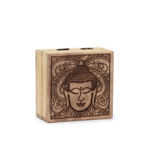 [ETBT-02] Caja Cuadrada Pequeña 10x10x4.2cm - Cara de Buda Grabado Negro