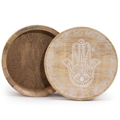 [ETBT-15] Caja Redonda Grande 17,5x7,5cm - Hamsa Blanco