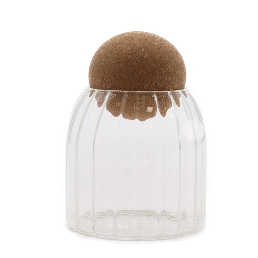 [CGJ-07] Tarro de cristal Cottage con bola de corcho - Acanalado - 10 cm