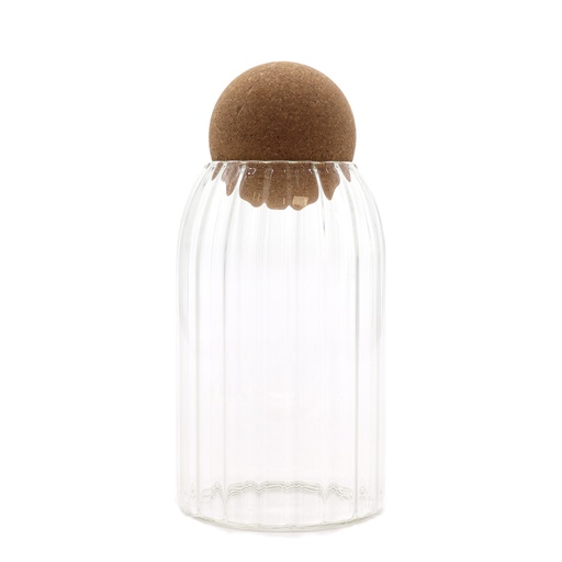 [CGJ-08] Tarro de cristal Cottage con bola de corcho - Acanalado - 15 cm