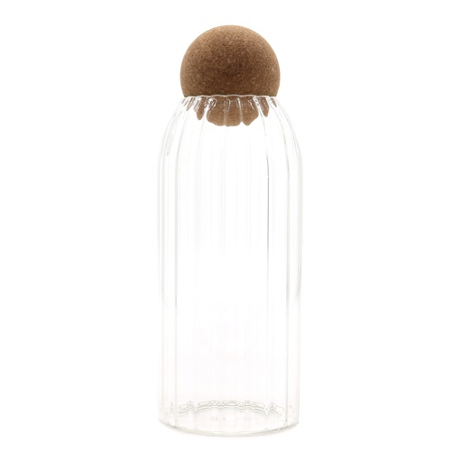 [CGJ-09] Tarro de cristal Cottage con bola de corcho - Acanalado - 20 cm