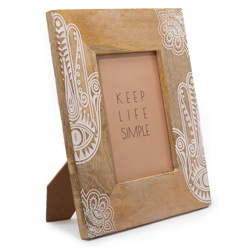 [MWPF-03] Marco Grande de Madera de Mango (para 13x18cm) 28x23x2cm - Hamsa Blanco