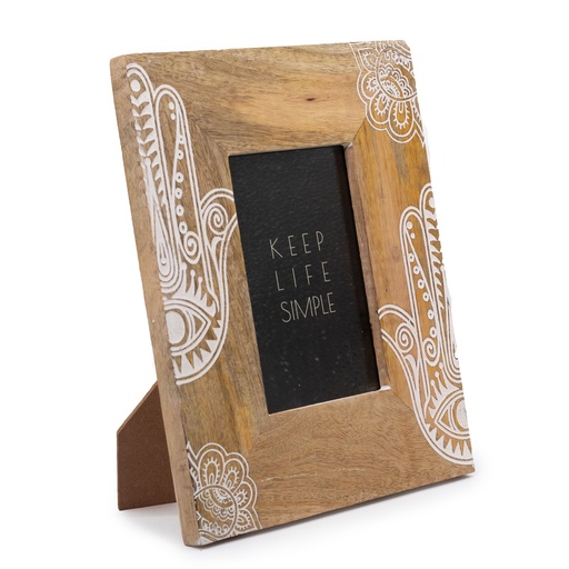 [MWPF-09] Marco de Madera de Mango (para 10x15cm) 26x20x2cm - Hamsa Blanco
