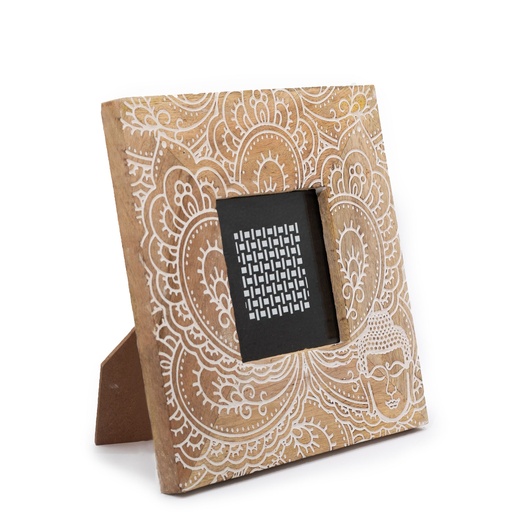 [MWPF-13] Pequeño Marco de Madera de Mango (para 10x15cm) 20x20x2cm - Buda Blanco