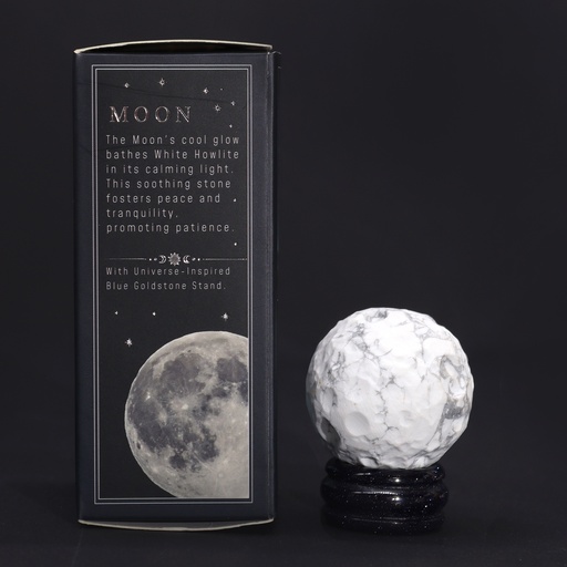 [GemPL-04] 1x Planeta Howlite Blanco con Soporte Solar (LUA) - 40mm