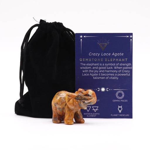 [GemF-57] Piedra preciosa Elefante de la suerte - Ágata encaje loco 50x35x25mm