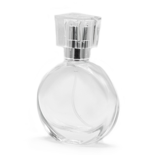 [PerfB-19] Botella ovalada de 50 ml, spray plateado y tapón de cristal