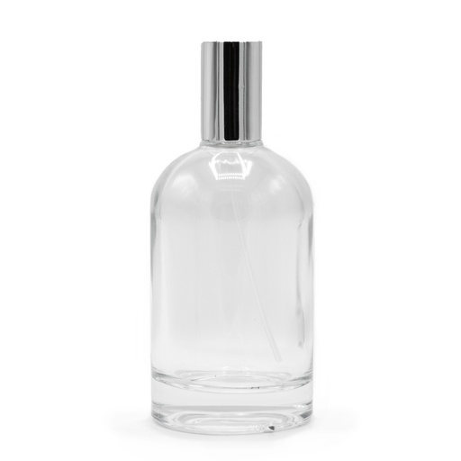 [PerfB-13] Botella redonda y gruesa de 100 ml, spray plateado y tapa