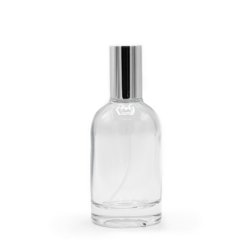 [PerfB-12] Botella redonda y gruesa de 50 ml, spray plateado y tapa