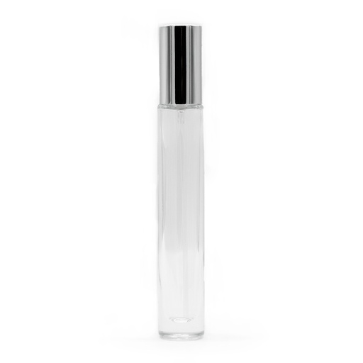 [PerfB-11] Botella redonda, alta y delgada de 10 ml, spray plateado y tapa