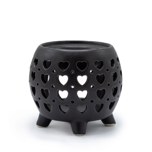 [OB-318] Quemador de Aceite Tipo Maceta Corazones Múltiples - Negro Mate