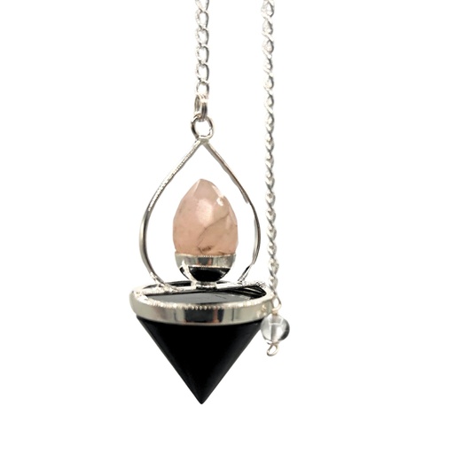 [SpecMP-64] Gemstone Lantern of Life Pendulum - Black Agate & Rose Quartz