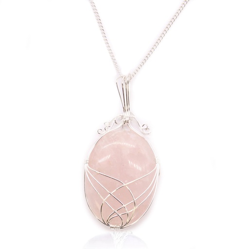 [IGJ-06] Collar de Piedras Preciosas Envueltas en Cascada - Cuarzo Rosa en bruto