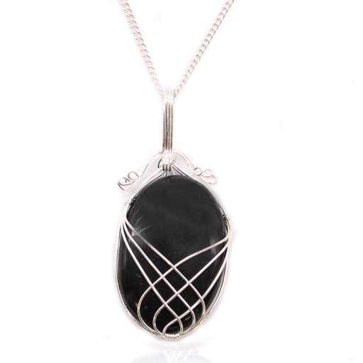 [IGJ-09] Collar de Piedras Preciosas Envueltas en Cascada - Ónix Negro en bruto