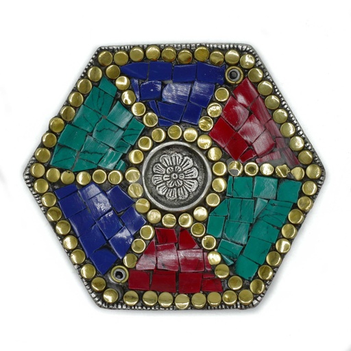 [TDIH-06] Plato Hexagonal Decoración Tibetana Portaincienso Cono y Varilla