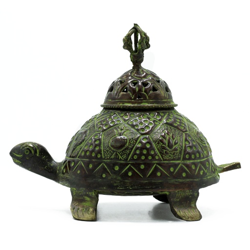 [ATIH-08] Porta-incienso Tibetano Tortuga Verdigris de Latón - Grande