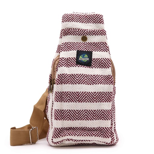 [BCrB-02] Bolso Bandolera de Algodon Natural - Burdeos y Blanco