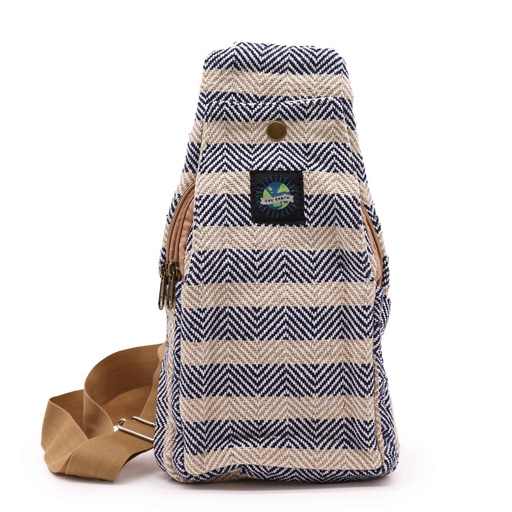 [BCrB-03] Bolso Bandolera de Algodon Natural - Marron Claro y Azul Marino