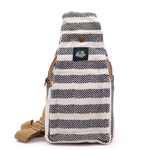 [BCrB-04] Bolso Bandolera de Algodon Natural - Blanco y Negro