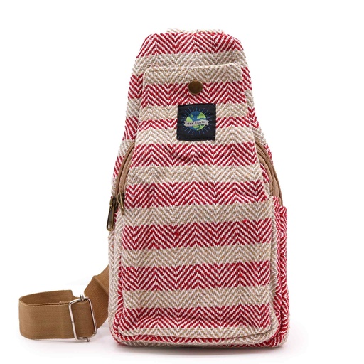 [BCrB-05] Bolso Bandolera de Algodon Natural - Marron Claro y Rosa