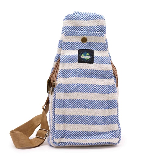 [BCrB-06] Bolso Bandolera de Algodon Natural - Azul y Blanco