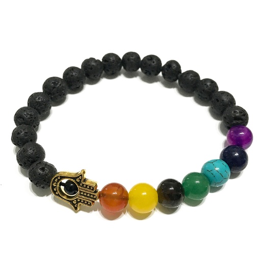 [LavaSB-03] Pulsera de Piedra de Lava - Hamsa - Chakra
