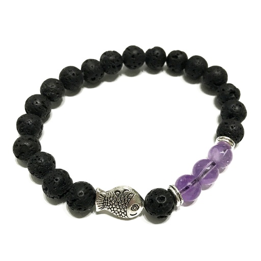 [LavaSB-04] Pulsera de Piedra de Lava - Pescado - Amatista