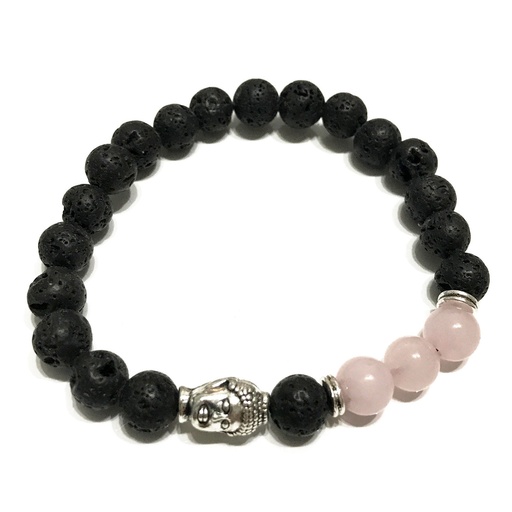 [LavaSB-05] Pulsera de Piedra de Lava - Buda - Cuarzo Rosa