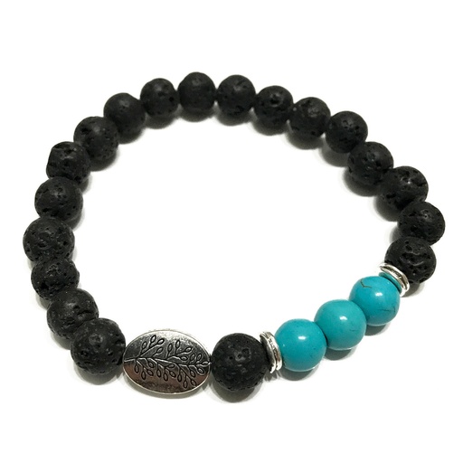 [LavaSB-07] Pulsera de Piedra de Lava - Hoja - Turquesa