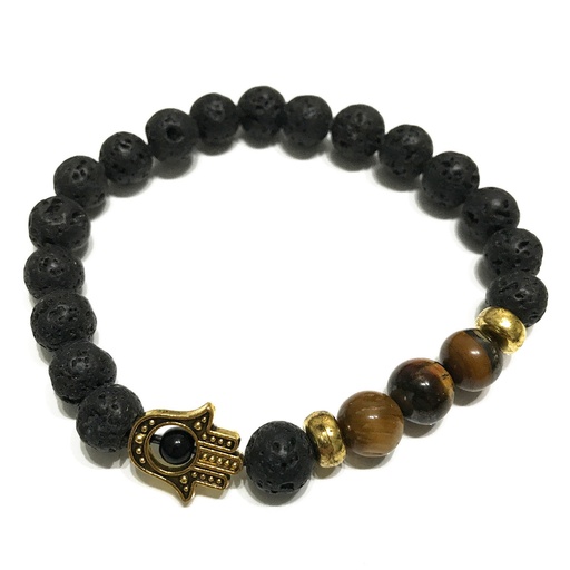 [LavaSB-09] Pulsera de Piedra de Lava - Hamsa - Ojo de tigre