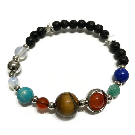 [LavaSB-11] Pulsera de Piedra de Lava - Sistema solar - Plata