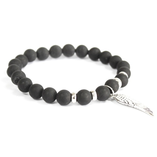 [Boho-01] Ala de ángel / Ágata negra - Pulsera de piedras preciosas