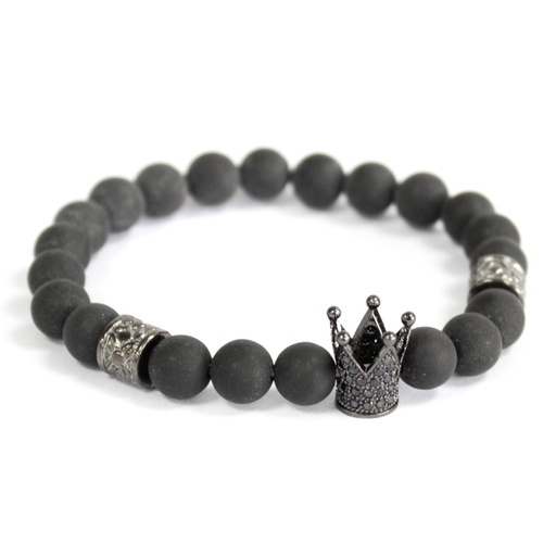 [Boho-02] Corona de cristal / Ágata negra - Pulsera de piedras preciosas