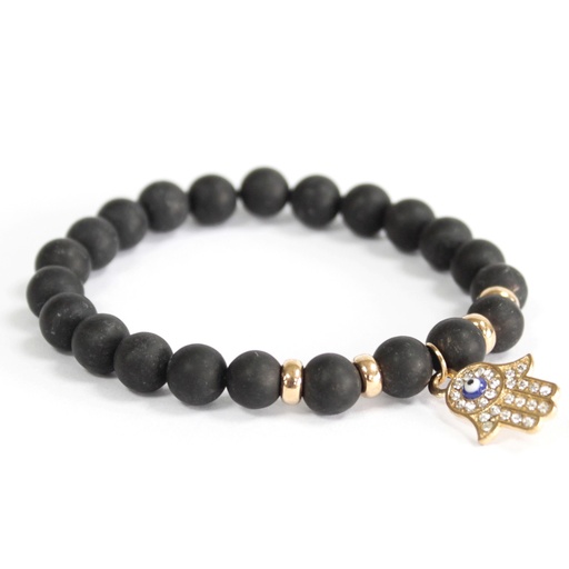 [Boho-03] Hamsa / Ágata negra - Pulsera de piedras preciosas