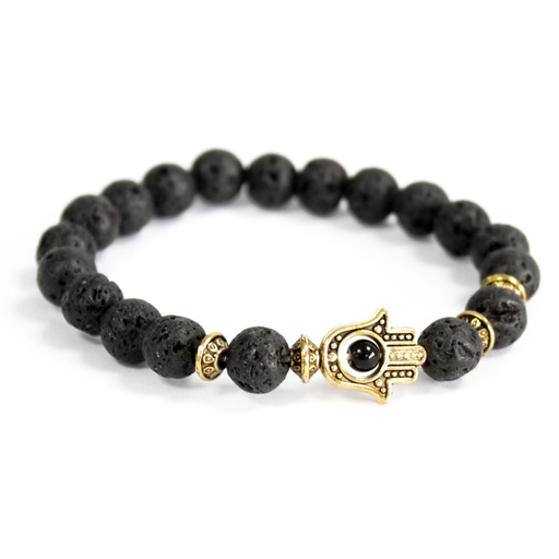[Boho-04] Hamsa de oro / piedra de lava - pulsera de piedras preciosas