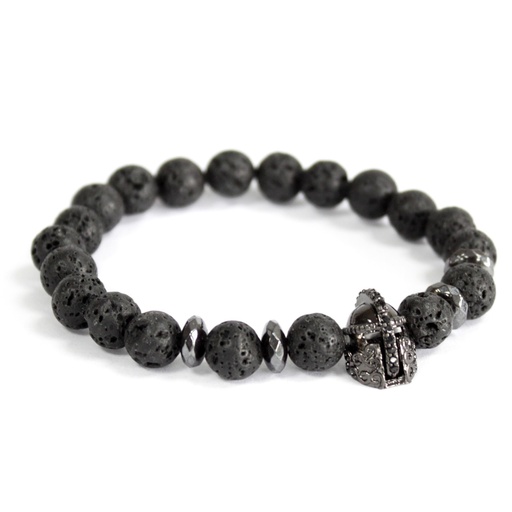 [Boho-05] Casco de caballero / piedra de lava - pulsera de piedras preciosas