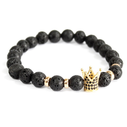 [Boho-06] Corona dorada / piedra de lava - pulsera de piedras preciosas