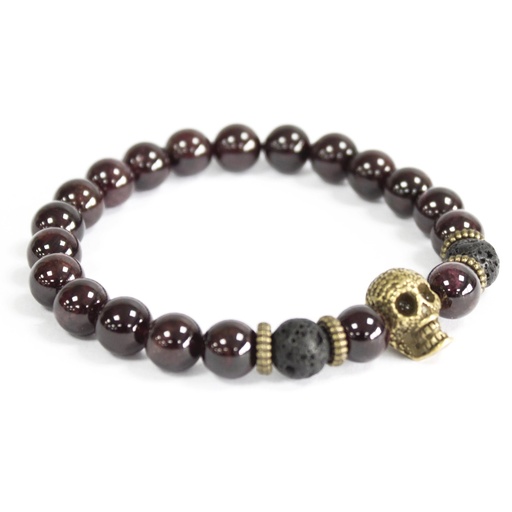 [Boho-07] Calavera de bronce / Piedra de sangre - Pulsera de piedras preciosas