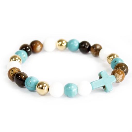 [Boho-08] Turquoise Cross / Perlas reales - Pulsera de piedras preciosas
