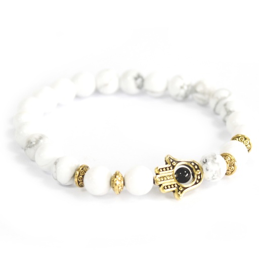 [Boho-10] Hamsa de oro / piedra blanca - pulsera de piedras preciosas