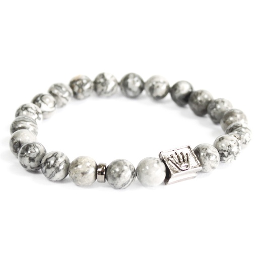 [Boho-12] Corona Lingotes / gris ágata - Pulsera de piedras preciosas