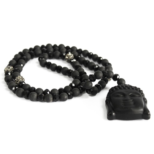 [Boho-14] Buda / piedra negra - collar de piedras preciosas