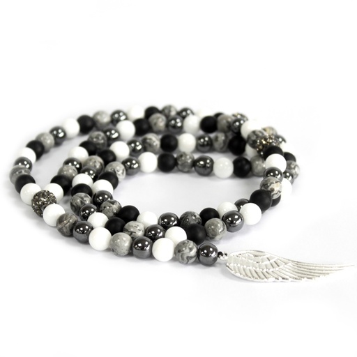 [Boho-15] Ala de ángel / ágata gris - Collar de piedras preciosas