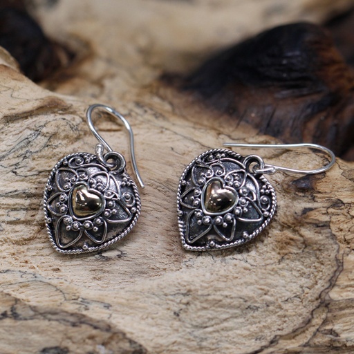 [SGJ-06] Pendiente de Plata y Oro - Corazones de Mandala
