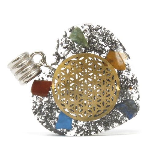 [OPP-11] Colgante de Orgonita - Corazón de chakra de 7 piedras