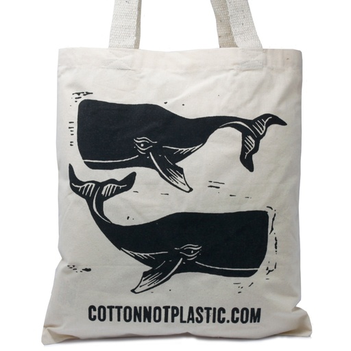 [CCOTT-16] Lrg Natural 6oz Cotton Bag 38x42cm - WHALES