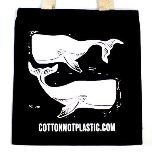[CCOTT-17] Lrg Negro 8oz bolsa de algodón 38x42cm - BALLENAS - BLANCO