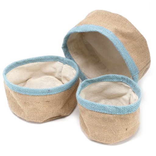 [NATJB-03] Conjunto de 3 cestas de yute natural - Verde azulado
