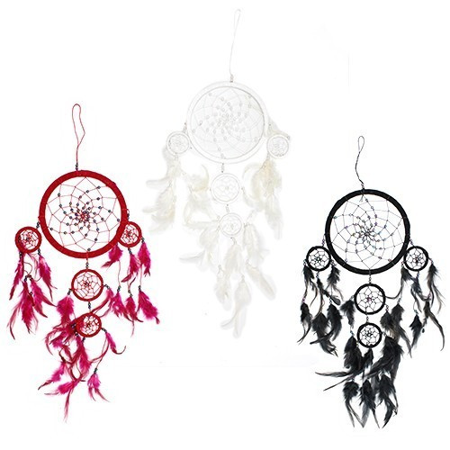 [BDC-11] Atrapasueños Bali aro Grande - Negro/Blanco/Rojo (Colores Surtidos)